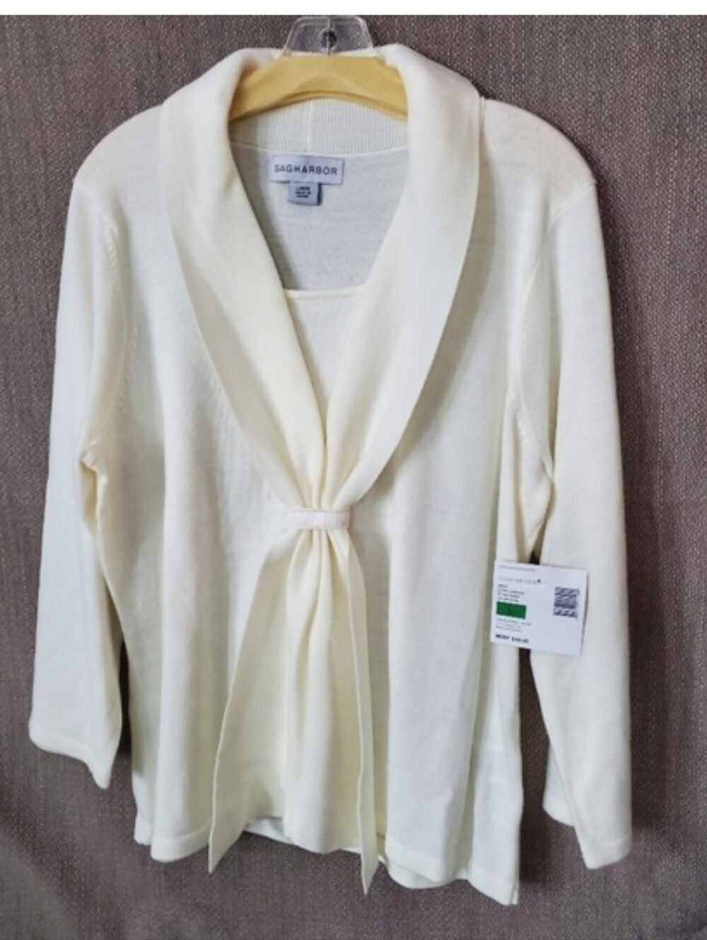 Womens L Sag Harbor Cream Tie-Front Sweater Top